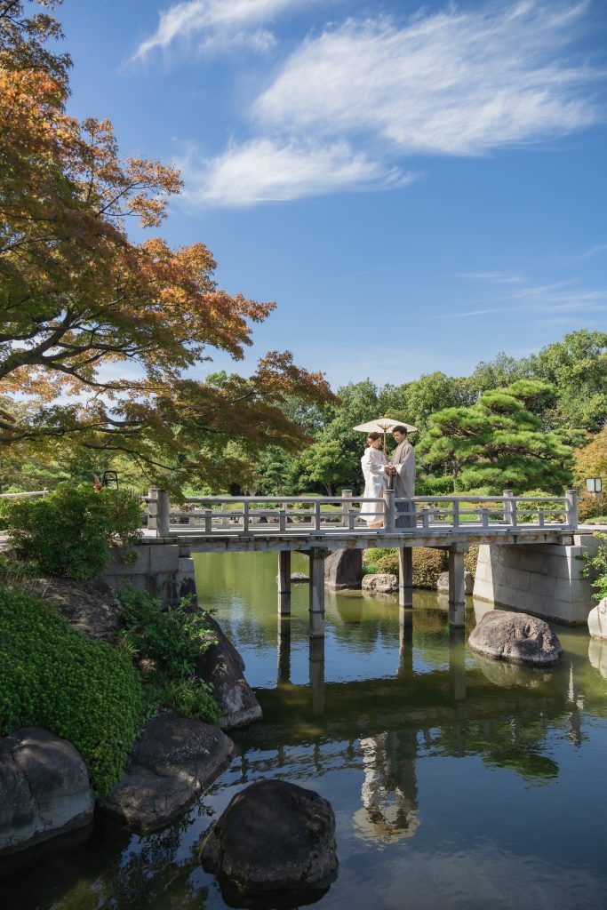 大阪・堺のフォトスタジオ「ブランフルール」
大仙公園日本庭園で和装前撮り(白無垢)_4