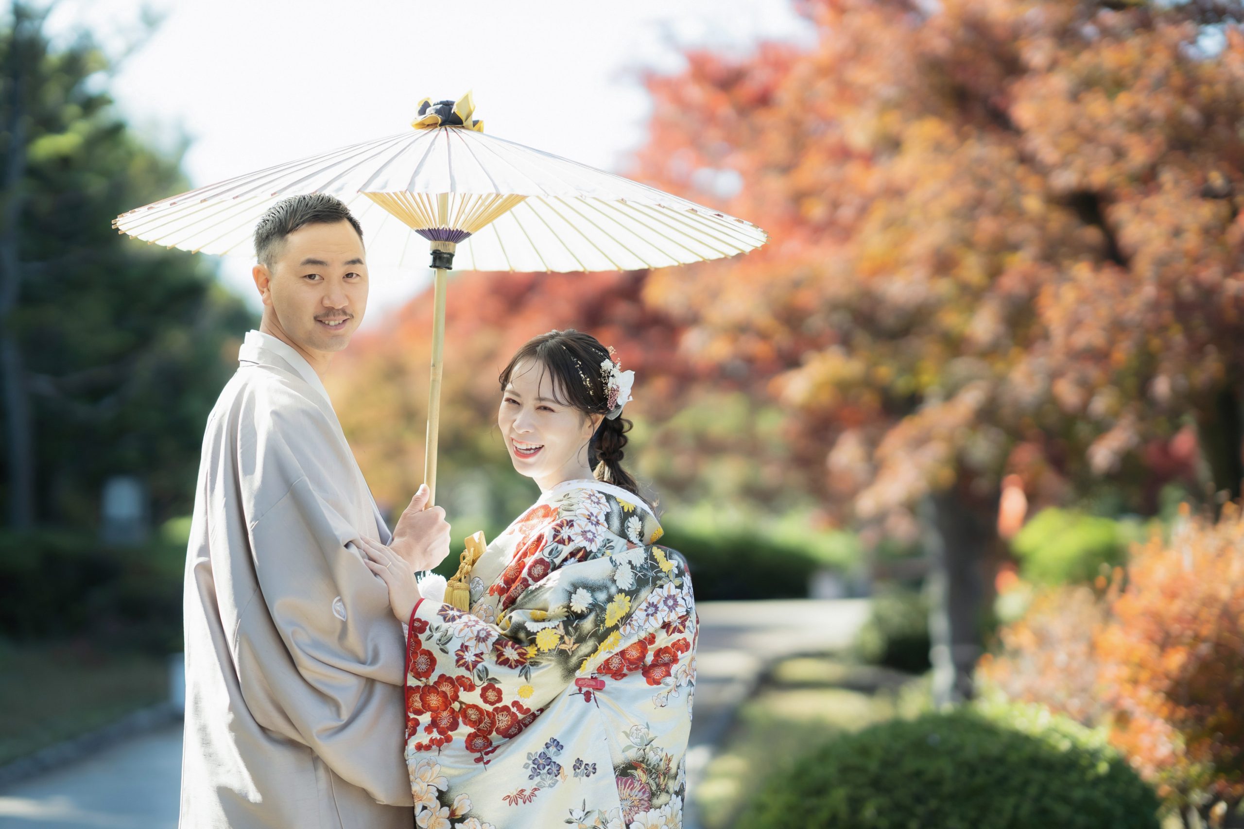 大仙公園の紅葉のピークに和装前撮り