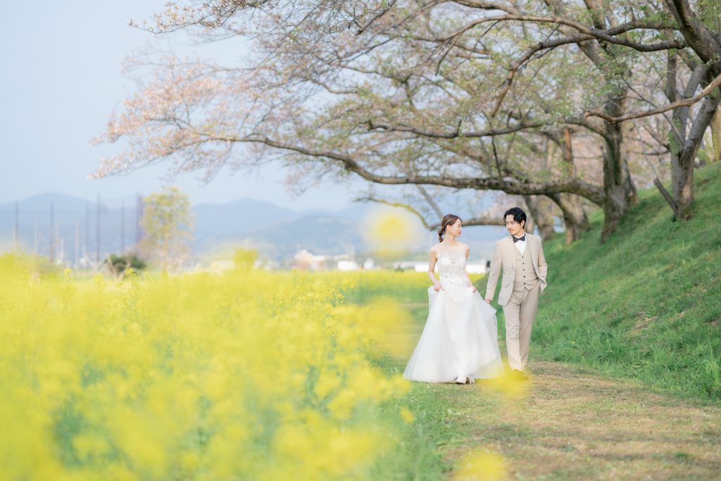 大阪・堺の前撮りフォトスタジオ「ブランフルール」 奈良の藤原宮跡の洋装ロケーション前撮り_2025年3月_春のキャンペーン_7