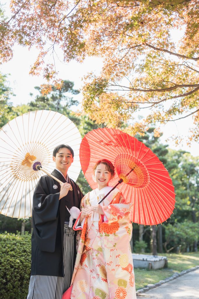 大阪・堺の前撮りフォトスタジオ「ブランフルール」 大阪堺の大仙公園の洋装ロケーション前撮り_2024年11月_大仙公園_新作衣装_K18_4