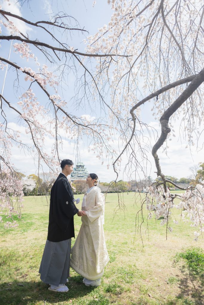 大阪・堺の前撮りフォトスタジオ「ブランフルール」 大阪堺の大仙公園の洋装ロケーション前撮り_2025年3月_大阪_大阪城公園_和装_12