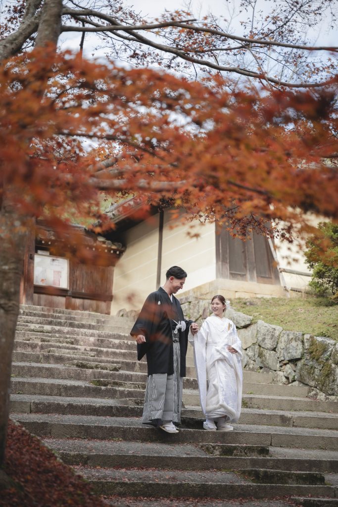 大阪・堺の前撮りフォトスタジオ「ブランフルール」 大阪堺の大仙公園の洋装ロケーション前撮り_2025年12月_京都_毘沙門堂_20